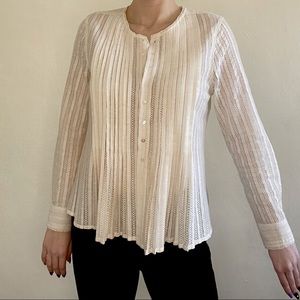 Love Sam Cream Collarless Long Sleeve Sheer Lace Blouse